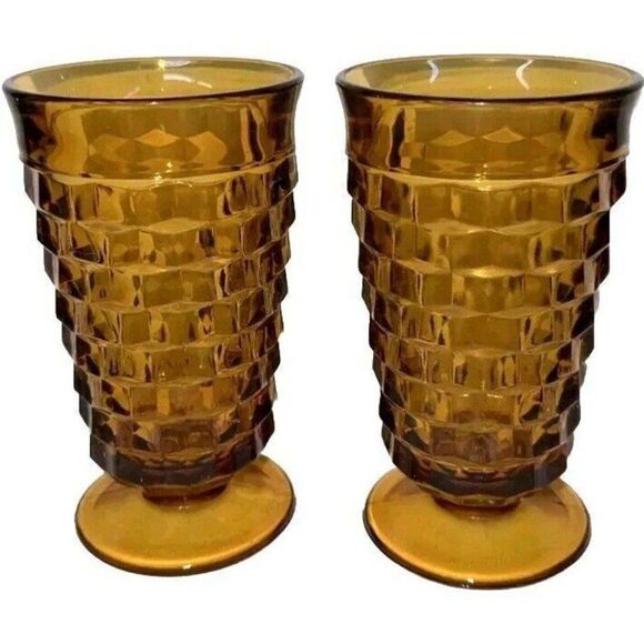 Whitehall Amber By Colony Tea Glass Stacked Cube Set Of Two - Picture 1 of 7